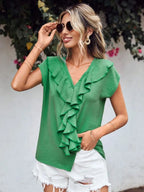 Ruffled V-neck Short Sleeve Blouse (7)