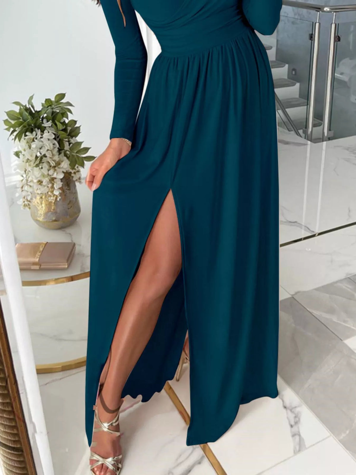 Slit Surplice Cold Shoulder Maxi Dress (6)