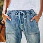 Ripped Lace-up White Trouser Jeans photo 1