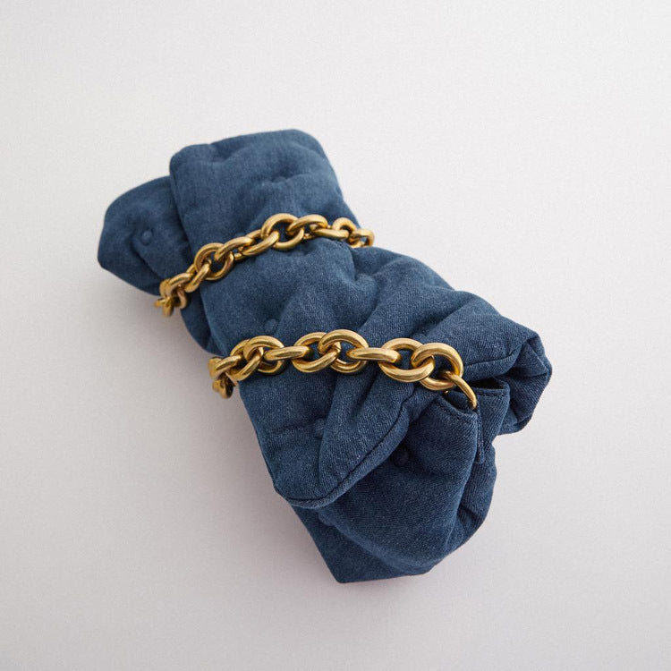 Blue Oversized Denim Quilted Shoulder Bag photo 1