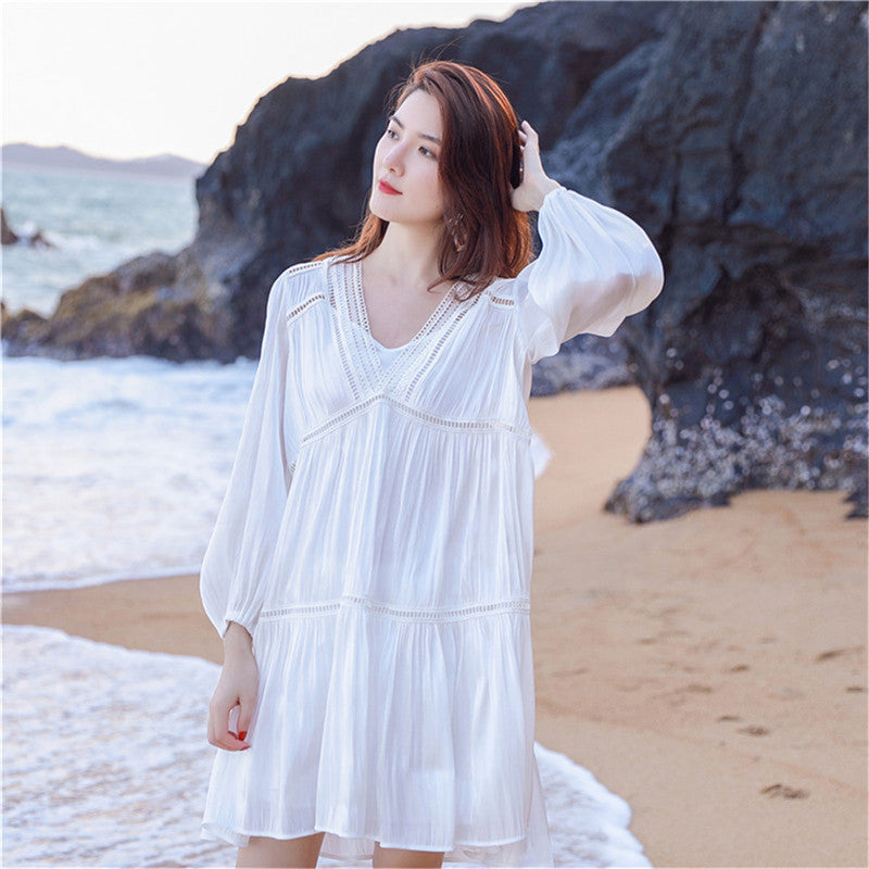 Pleated V-neck Dress photo 2