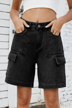 High Rise Denim Shorts Cargo Pockets (14)