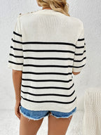 Striped Round Neck Half Sleeve Knit Top (16)