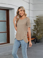 Round Neck Lace Short Sleeve T-shirt (18)