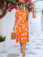 Floral Puff Sleeve Ruffle Hem Midi Dress (4)