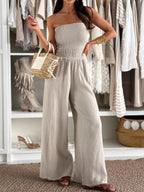 Smocked Tube Wide-leg Jumpsuit
