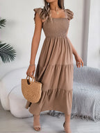 Smocked Square Neck Cap Sleeve Midi Dress (28)