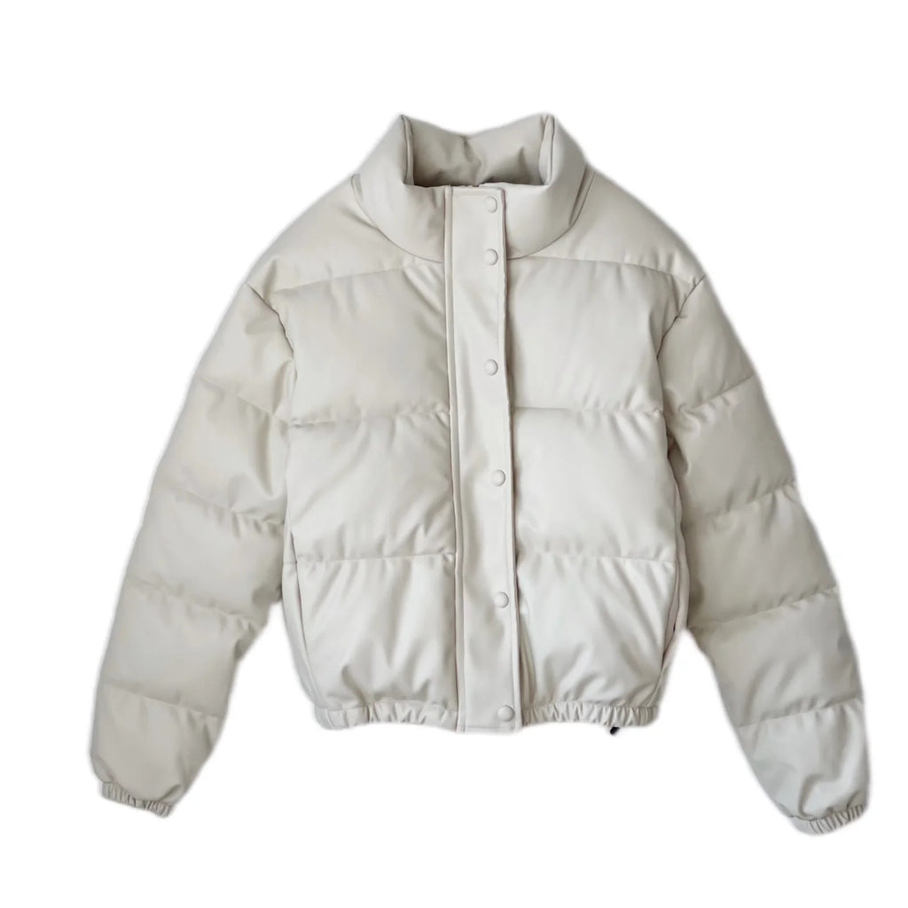 Faux Leather Cotton Jacket variant CJNSWTFP00129-Apricot white-XS|CJNSWTFP00129-Apricot white-S|CJNSWTFP00129-Apricot white-M|CJNSWTFP00129-Apricot white-L