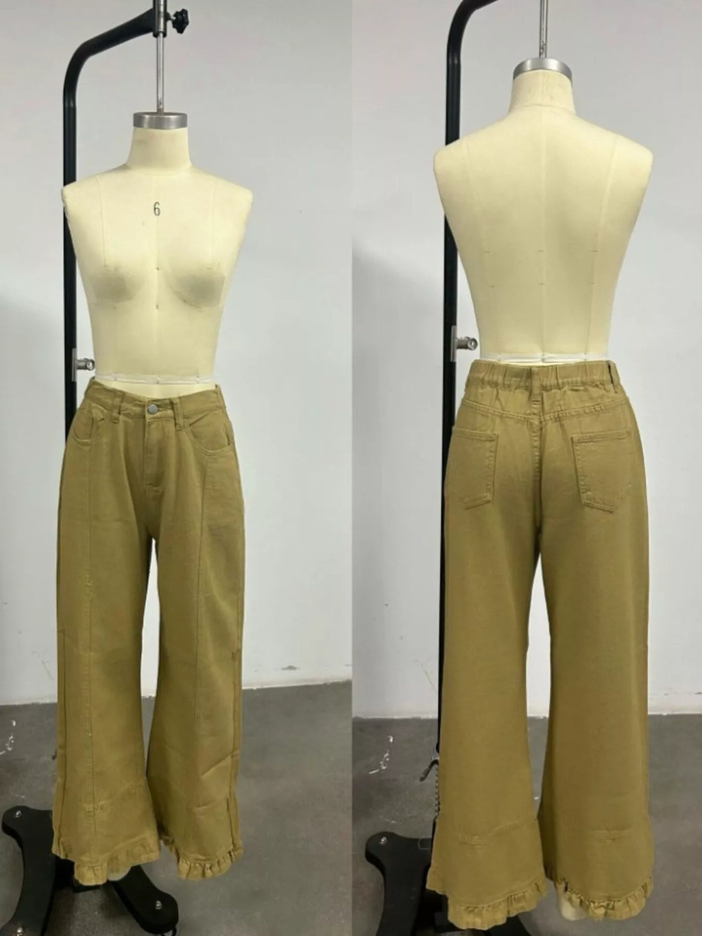 Full Size High-waisted Wide-leg Ruffle Hem Jeans Plus (5)