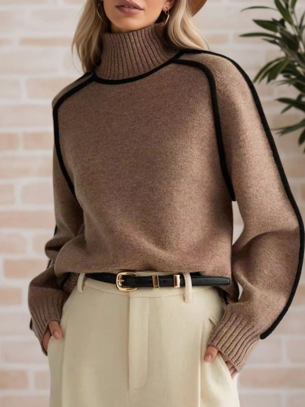Contrast Trim Turtleneck Sweater (6)
