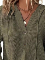 Full Size Button Detail Waffle Knit Hoodie Plus (20)