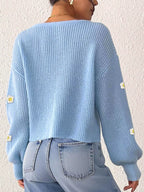 Floral V-neck Button-down Cropped Cardigan (13)