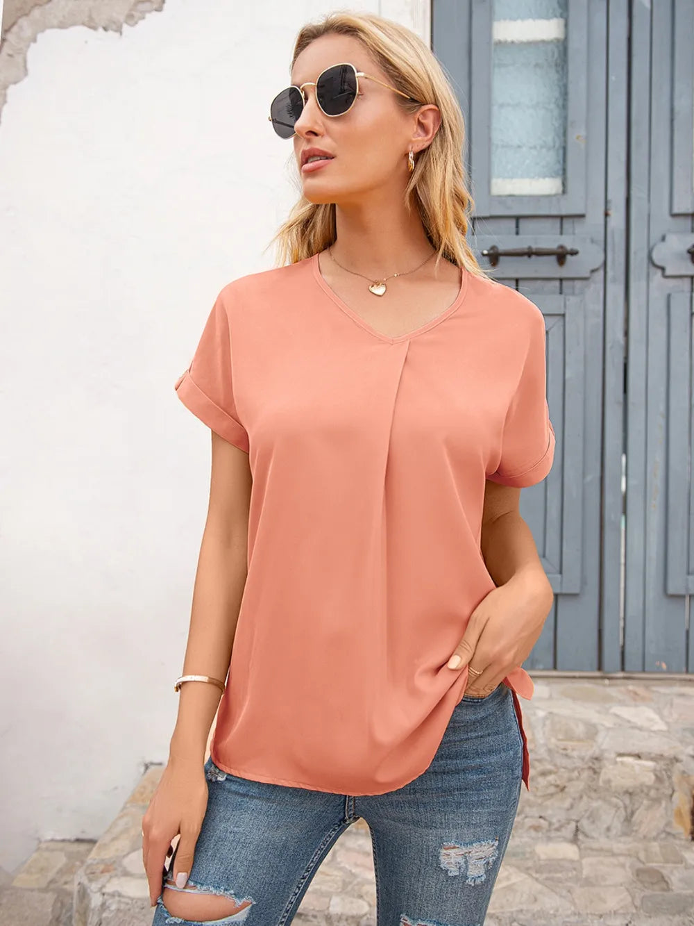 V-neck Short Sleeve T-shirt (14)