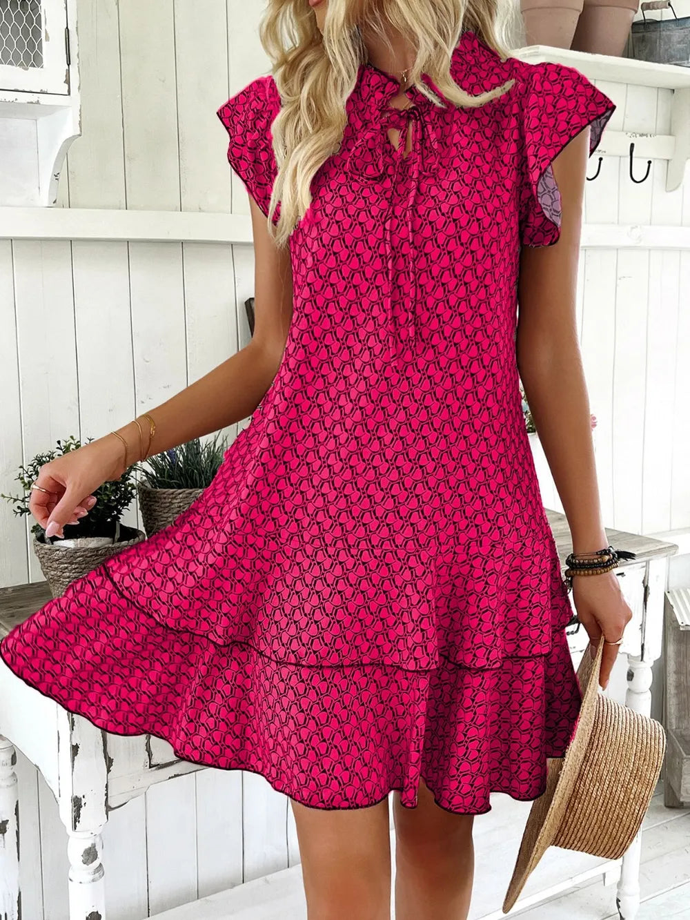 Full Size Ruffled Layered Printed Mini Dress Plus (7)