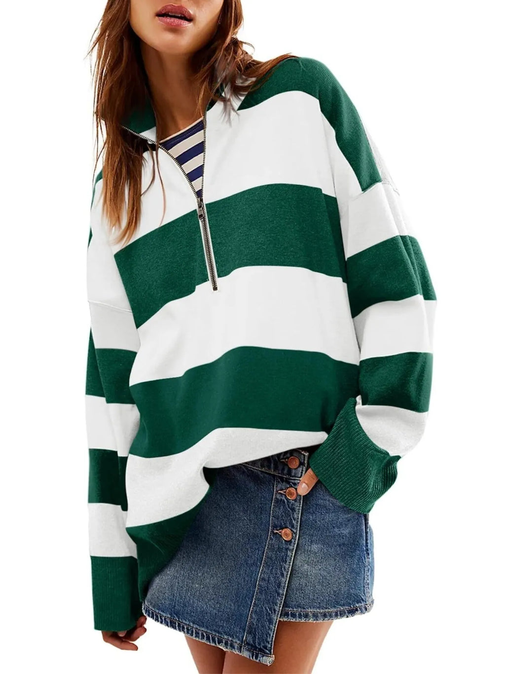 Striped Half-zip Oversized Sweatshirt (14)