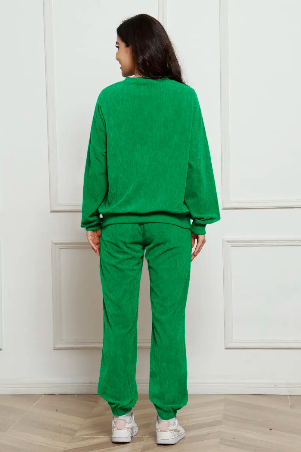 Corduroy Round Neck Sweatshirt Sweatpants Set (12)