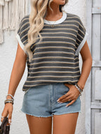 Striped Round Neck Short Sleeve Sweater (13)