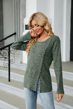 Buttoned Long Sleeve Slit Top (11)
