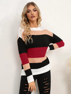 Striped Round Neck Dropped Shoulder Sweater (11)