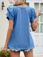 Layered Flutter Sleeve V-neck Top (3)