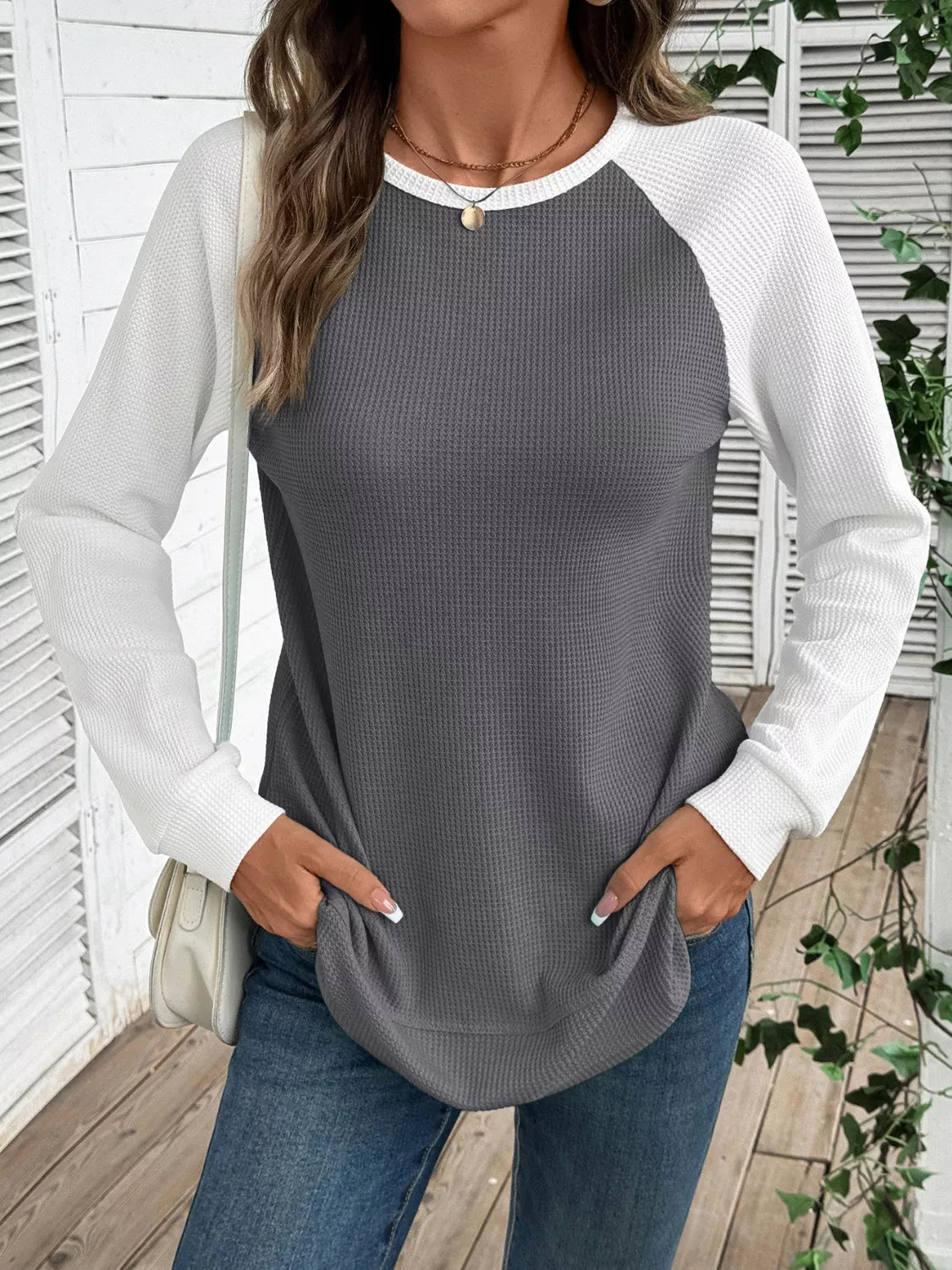 Waffle Knit Raglan Sleeve T-shirt (3)