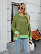 Contrast Trim Round Neck Long Sleeve T-shirt (2)