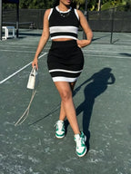Contrast Trim Tank Skirt Knit Set