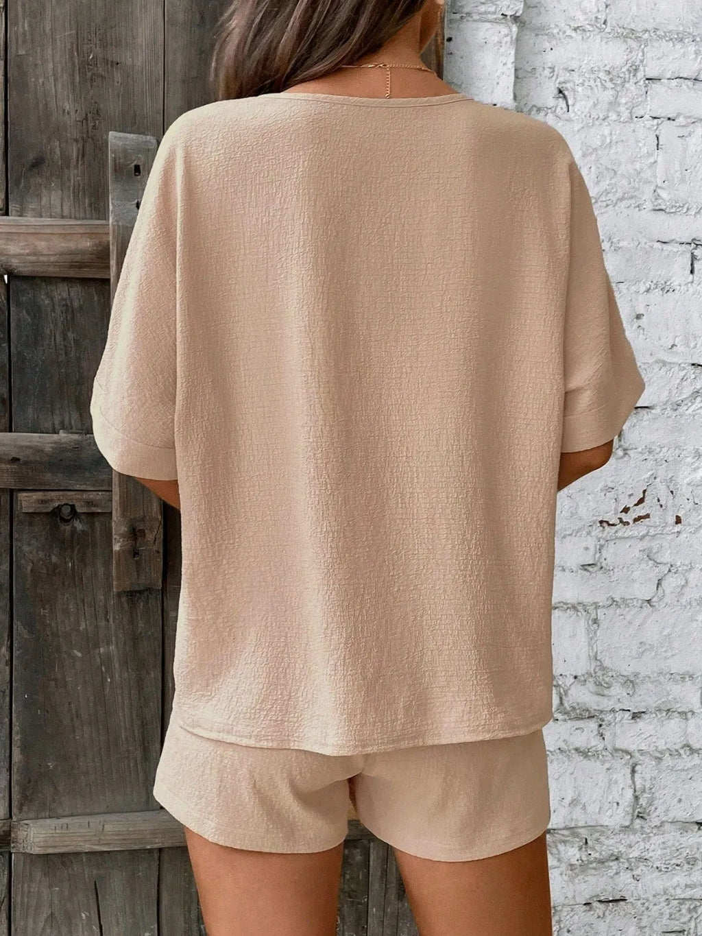 V-neck Half Sleeve Top Shorts Set (7)