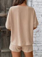V-neck Half Sleeve Top Shorts Set (7)