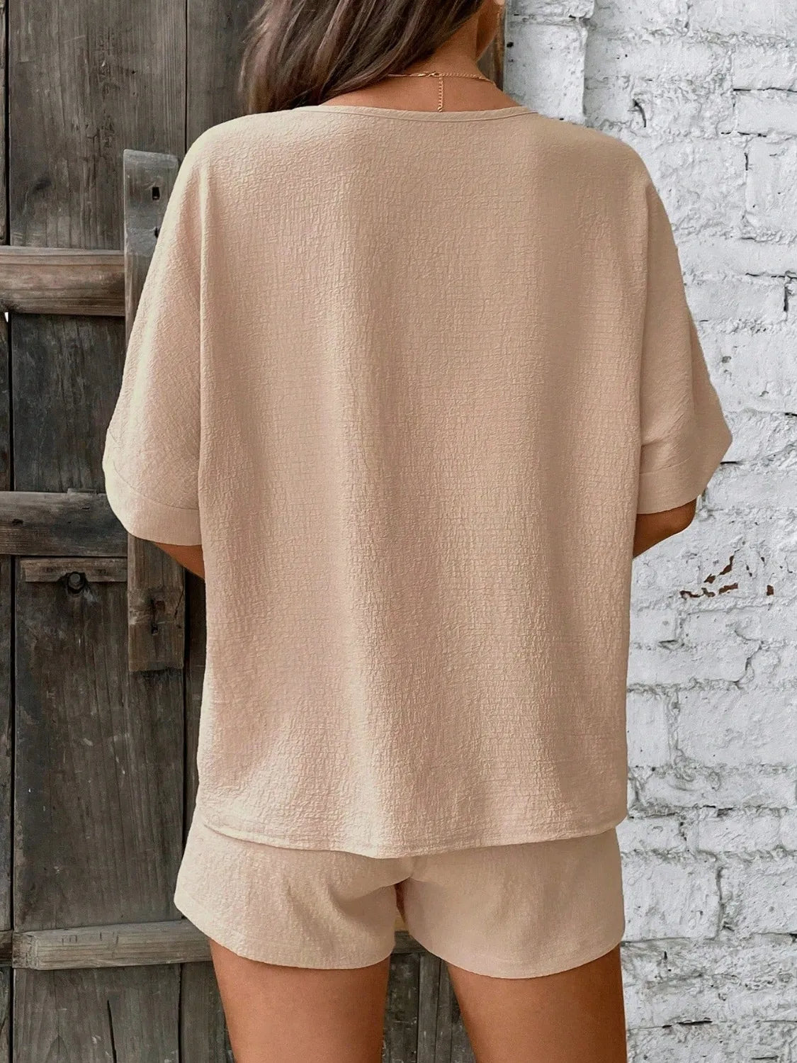 V-neck Half Sleeve Top Shorts Set (7)
