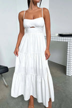 Cut-out Tiered Dress Spaghetti Straps