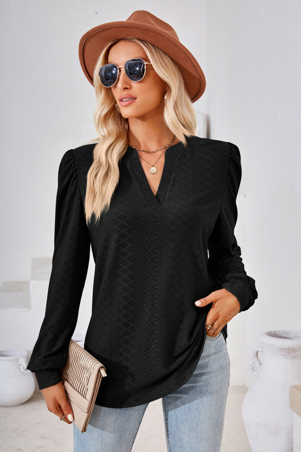V-neck Puff Sleeve Blouse (10)