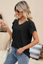 Eyelet Petal Sleeve V-neck Knit Top (14)