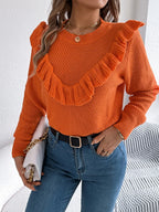 Ruffled Round Neck Long Sleeve Sweater (18)