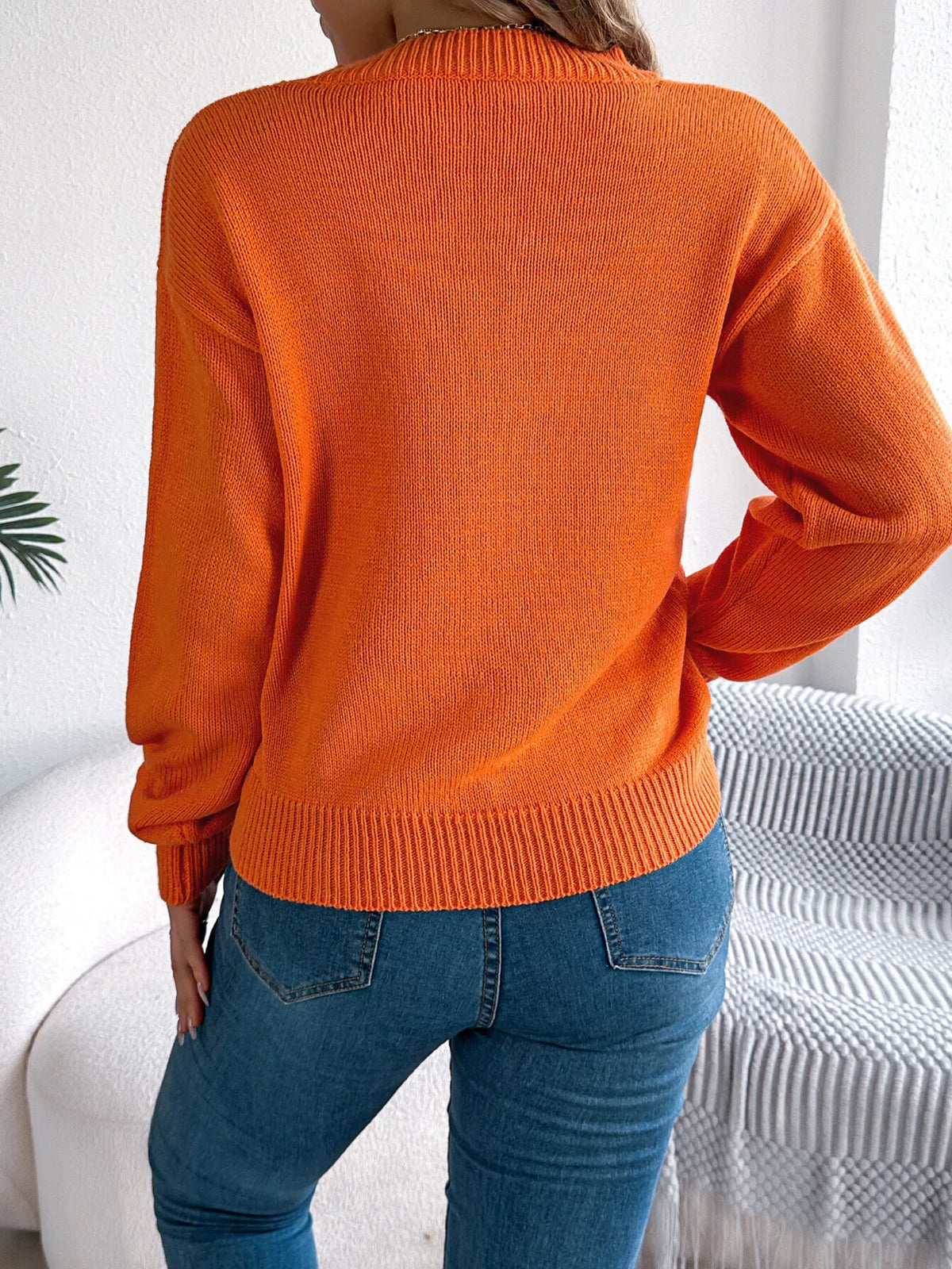 Openwork Round Neck Long Sleeve Sweater (2)