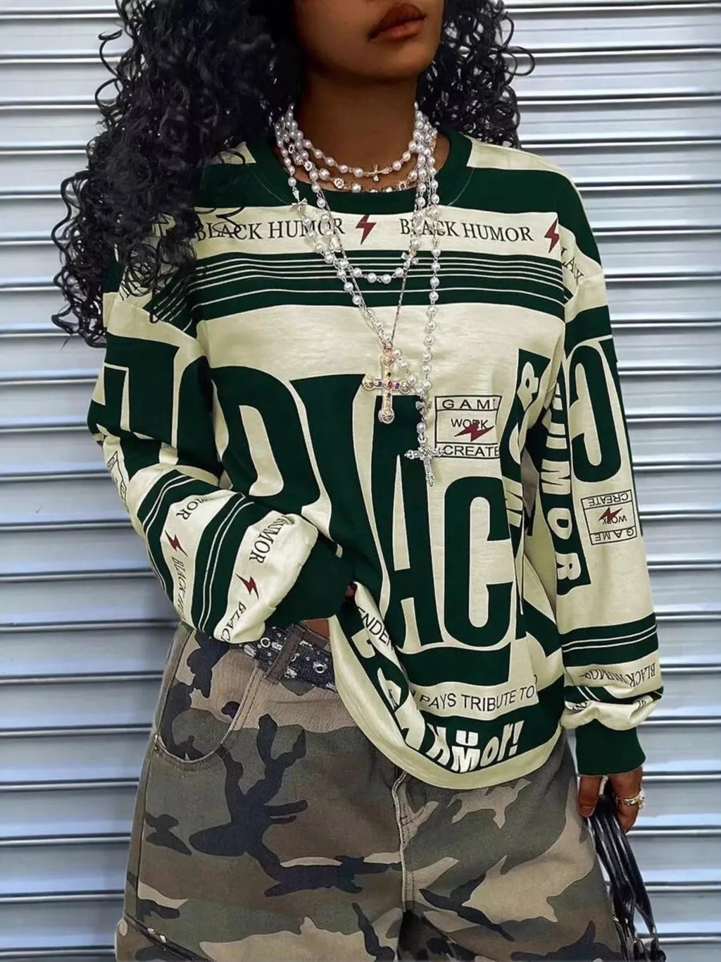 Printed Drop Shoulder Long Sleeve T-shirt