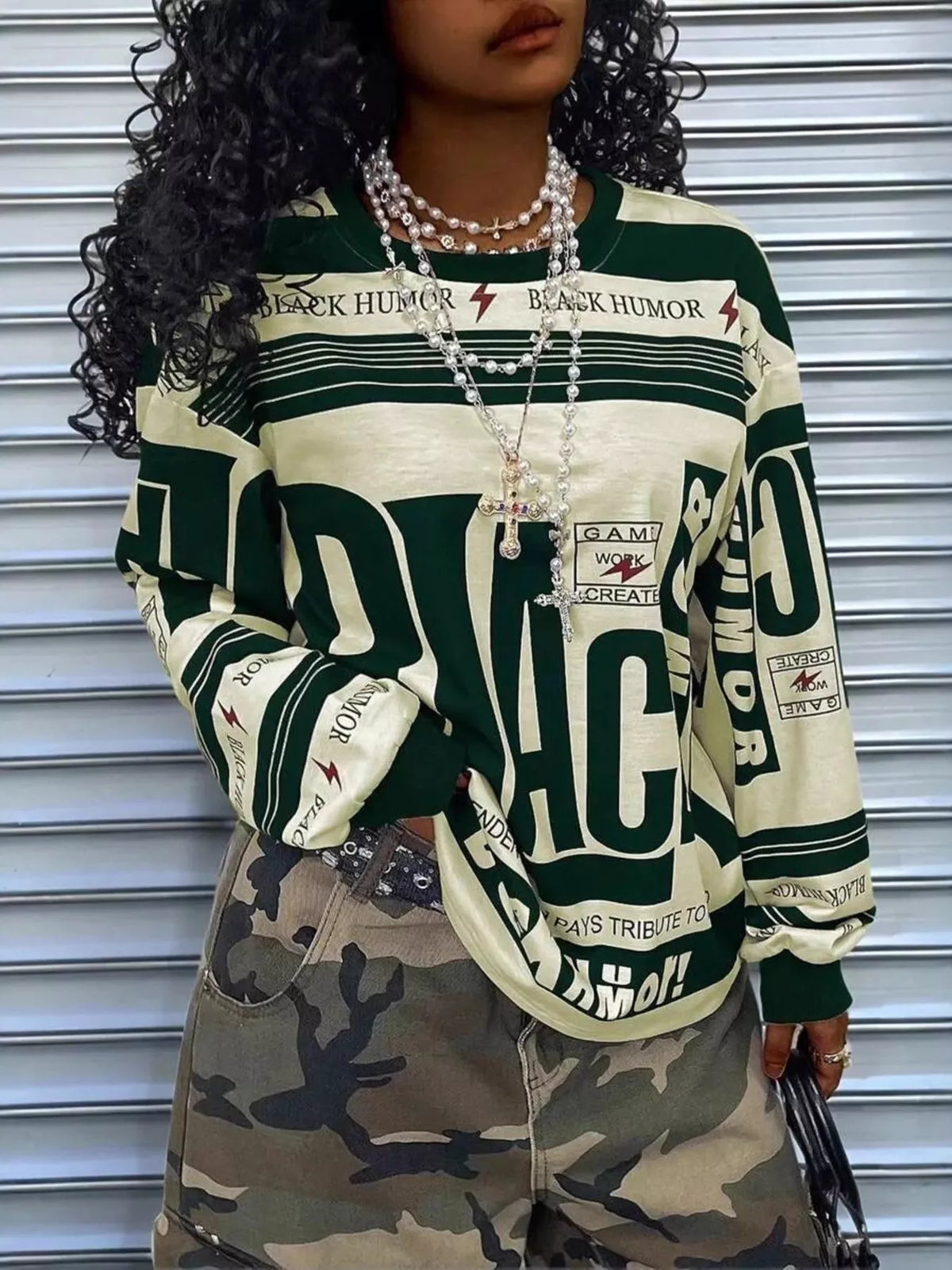 Printed Drop Shoulder Long Sleeve T-shirt