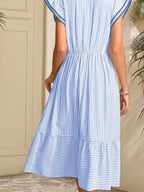Striped Notched Ruffle Sleeve Dress (5)