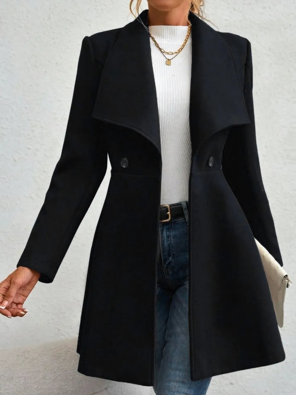Collared Neck Button Up Long Sleeve Coat (6)
