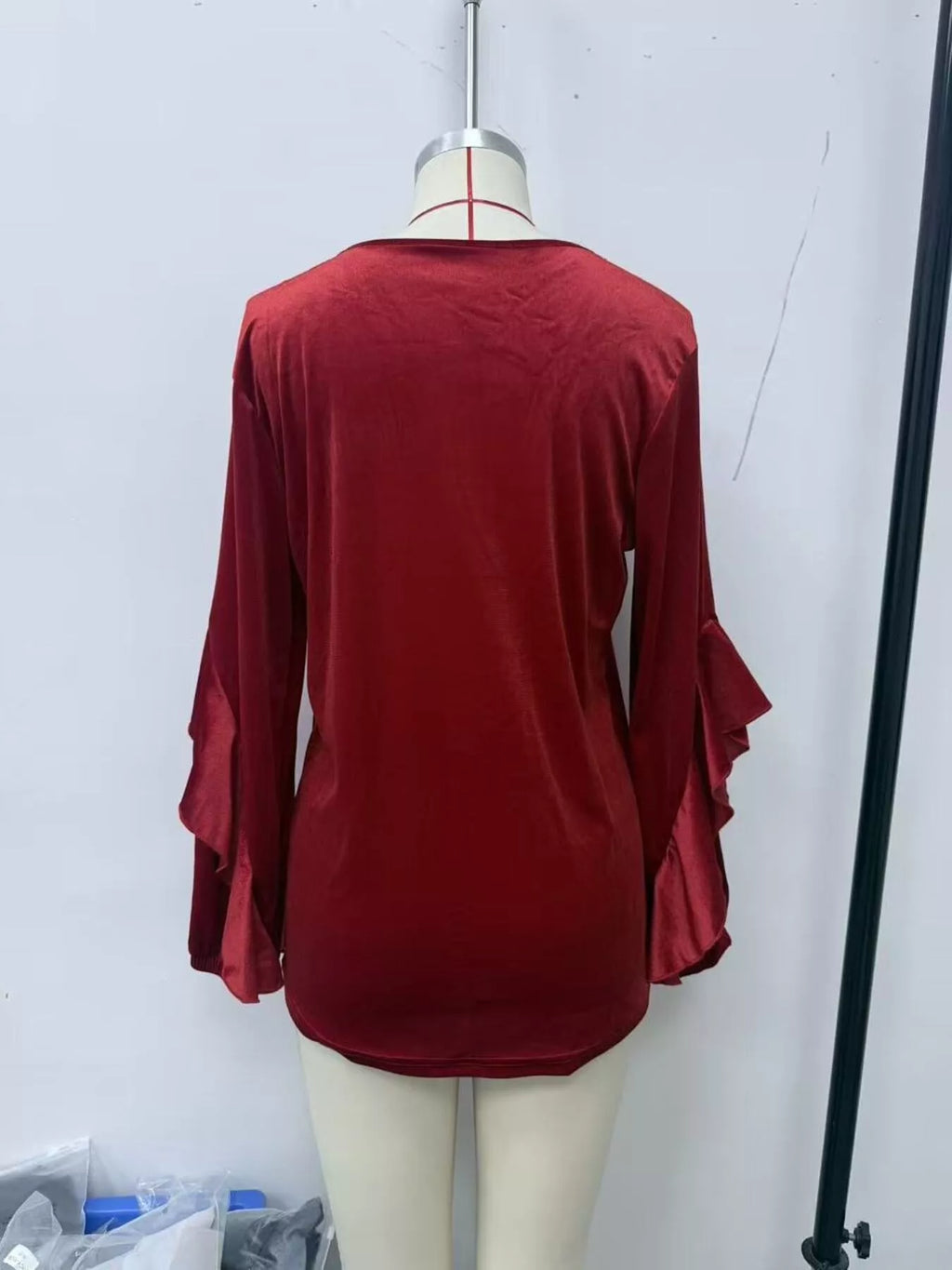 Velvet Round Neck Ruffle Sleeve Top (9)