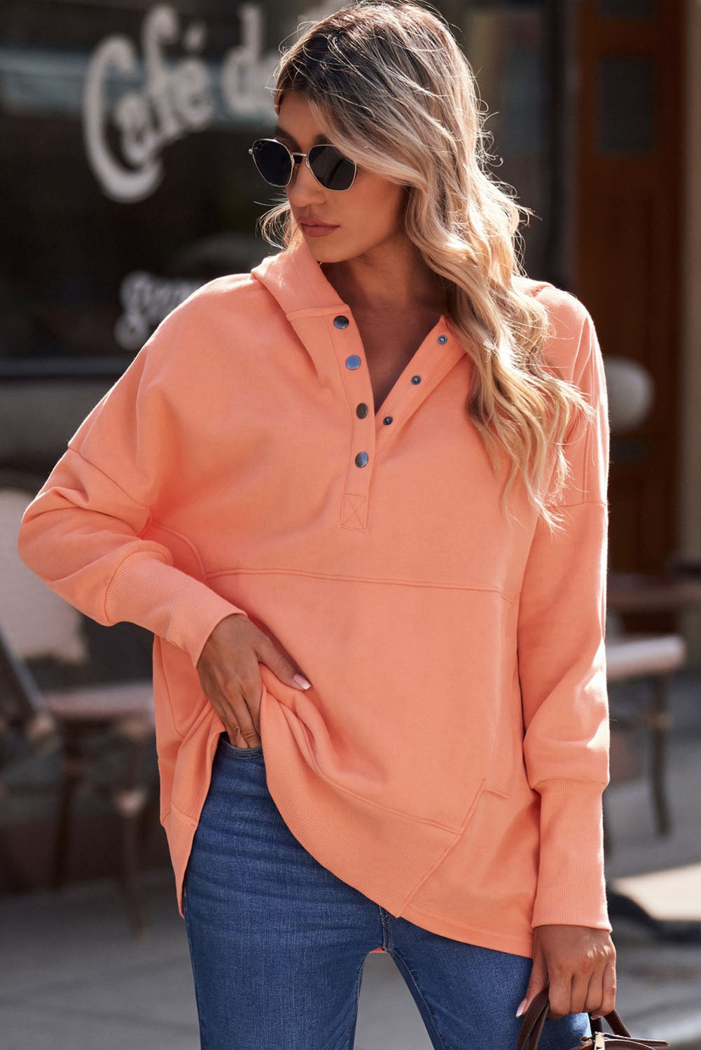 Quarter-snap Dropped Shoulder Hoodie (5)