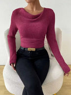 Cowl Neck Ribbed Knit Top (19)