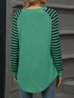 Striped Round Neck Raglan Sleeve T-shirt (15)