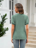 Eyelet Round Neck Short Sleeve Blouse (6)