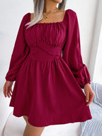 Tied Square Neck Balloon Sleeve Dress (3)