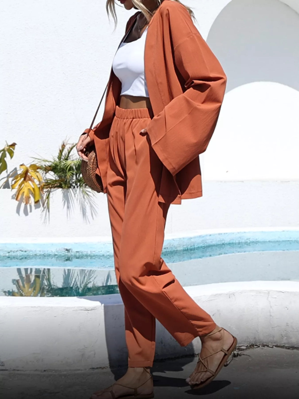 Open-front Cardigan Wide Leg Pants Set (5)