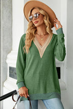 Slit V-neck Long Sleeve T-shirt (3)