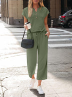 Notched Short Sleeve Top Pants Set (8)