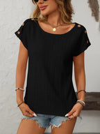 Eyelet Round Neck Short Sleeve Top (20)