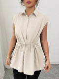 Drawstring Waist Cap Sleeve Shirt